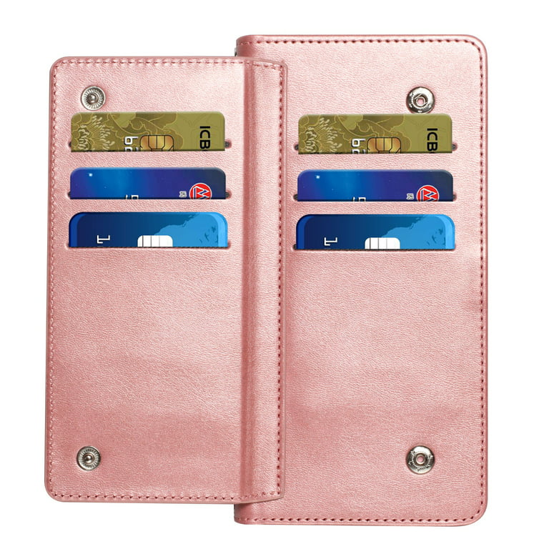 For Cricket Ovation 3 Luxury 9 ID Cash Credit Card Slots Holder Carrying  Pouch Folio Flip PU Leather Lanyard & Kickstand Cover ,Xpm Phone Case [  Rose Gold ] 