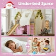 thumbnail image 5 of Full Size House Loft Bed with Sills and Tents, Solid Wood Loft Bed with Ladders and Slide, Chic Design with Lights, No Box Spring Needed, Natural+Pink, 5 of 22