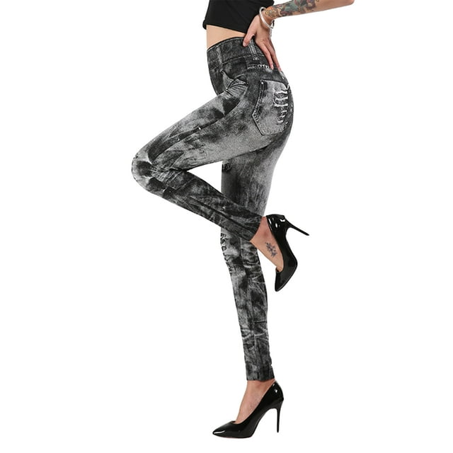 Fashnice Ladies Denim Pants Button Jeans Stretchy Bottoms Stretch School Trousers gray S