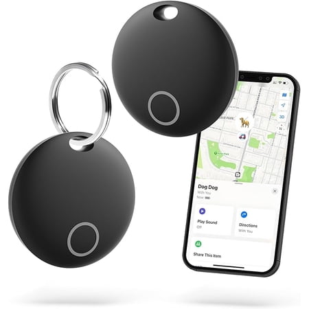 Air Tracker Tags Key Finder Item Locator Works with Apple Find My (iOS only),Track Your Wallet,Keys,Luggage,Bags,Bluetooth Wallet Tracker Waterproof IP67 (Black, 2-Pack)