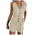 thumbnail image 3 of Fsqjgq Jumpsuits for Women Plus Size Rompers Overalls Jumper Shorts for Women Casual V Neck Bow Pocket Sleeveless Shorts Wide Shorts Jumpsuits Rompers Bib Overalls Jumpsuits Loose Linen Jumpsuit, 3 of 7