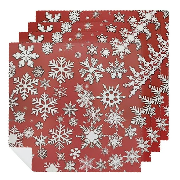 PHYHOO Cloth Napkins,Washable Dinner Napkins Christmas Pattern with White Snowflakes On Red Background for Weddings, Parties, Holiday Dinner  2 PCS