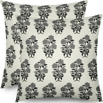 Black Grey Gray Floral Block Print Pillow Covers 20x20 Set of 2 Chinoiserie Flower Leaves Outdoor Decorative Throw Pillows Farmhouse Pillowcases Linen Cushion Case Decor for Home Sofa Couch Bed