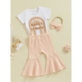 thumbnail image 3 of Suagox Baby Girl 3Pcs Spring Outfits Short Sleeve Rainbow Print T-Shirt + Flare Pants + Headband Set Toddler Clothes for 6-12 Months and 1-4 Years Old Baby, 3 of 10
