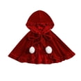 thumbnail image 5 of UTSJKR Women Hooded Velvet Christmas Cape, Ruffled Edge Cloak with Pom‑Pom Decor, Short Poncho Outerwear for Holiday and Little Red Riding Hood Dress‑Up Wine, 5 of 9