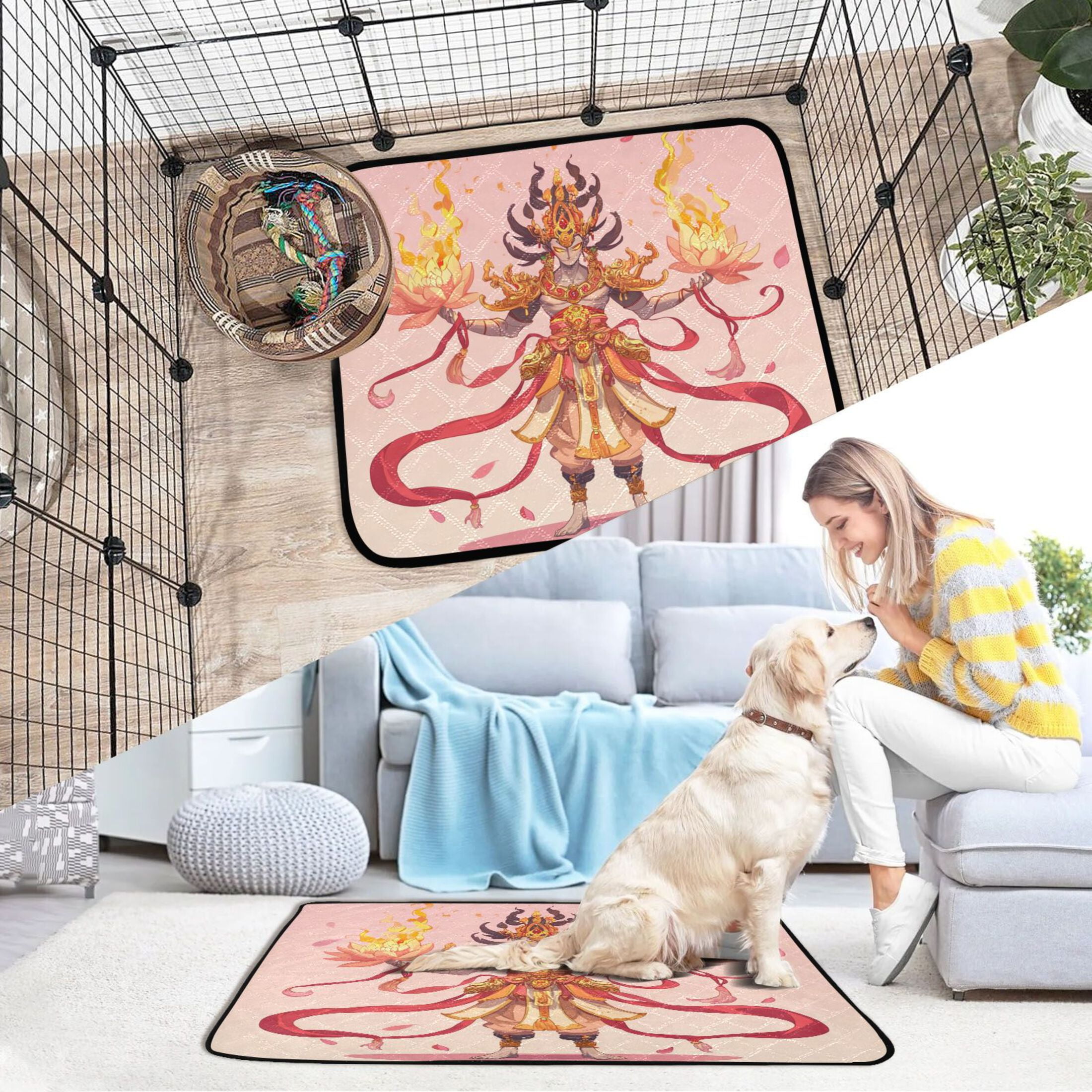 Qxltty Devil King Nezha Cat litter Pads Pet Set of 2 Diaper Mats Center Anti-leakage Layer Absorbent Soft and Comfortable