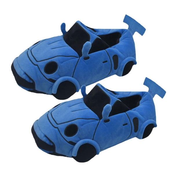 Zapatillas de coche de simulación, zapatillas planas, regalos, dibujos animados, lindos zapatos de casa cálidos para invierno Azul