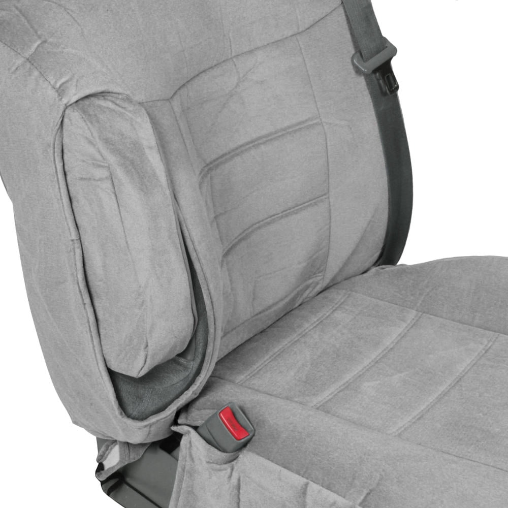 BDK Velour Fabric 2-Pack Front Seat Covers for Pick-Up Trucks, Trucks, Vans with Integrated Seat Belt, Integrated Arm Rest, Detachable Headrest - Gray