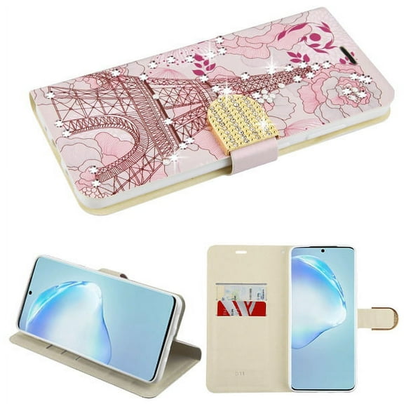 Samsung Galaxy S20 PLUS (6.7") Wallet Case Fashion Design Crystal Shiny Gemstone Bling Rhinestone Shockproof Silicone TPU Flip Wallet with Card Holder ID Slots [EIFFEL TOWER] for Samsung Galaxy S20 