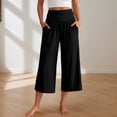 thumbnail image 2 of Linen Capri Pants for Women Loose Wide Leg Cotton Gaucho Pants Elastic Waist Flowy Dressy Trousers, XL, 2 of 6