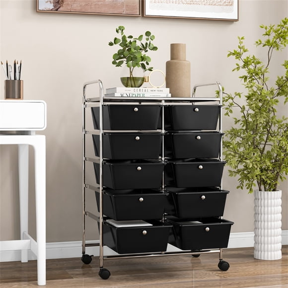 Costway Carrito Móvil Multiusos con 10 Cajones Organizador de Herramientas para Álbumes de Recortes Sobre Ruedas 65,5 x 37 x 87 cm