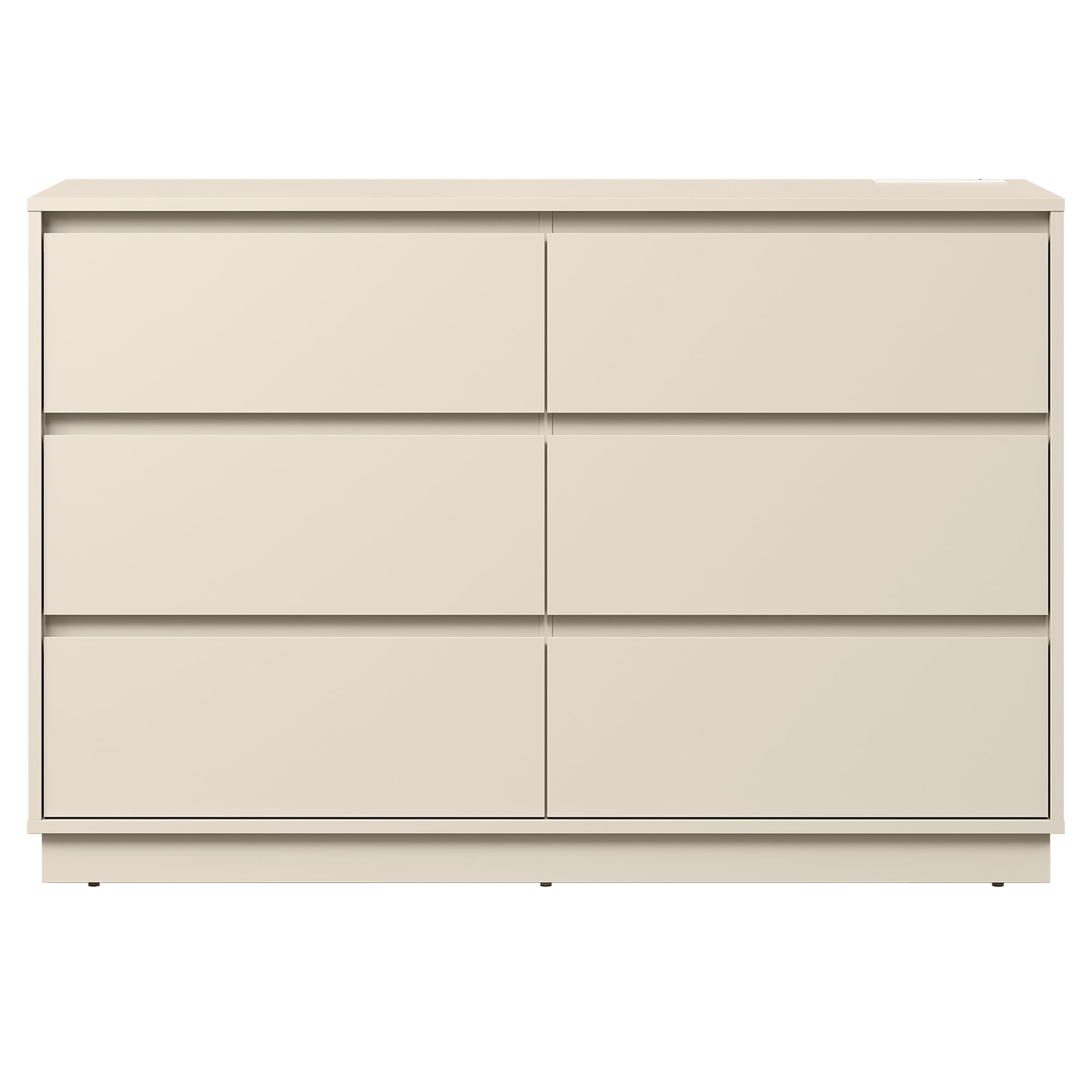 Heynemo Dresser with 6 Drawers for Bedroom, Chest of Drawer with Charging Station for Living Room, Beige