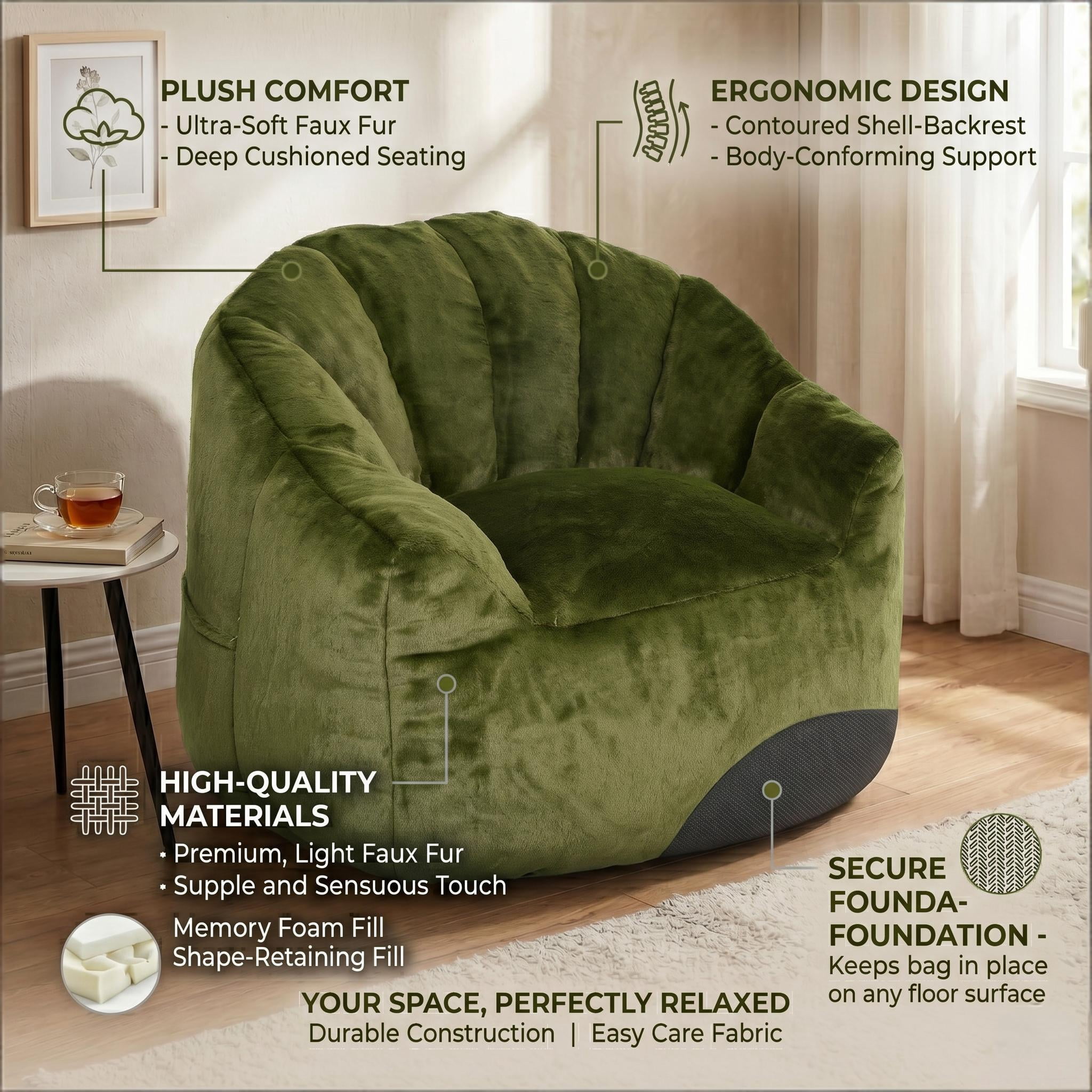 Howcool Bean Bag Chair for Adults, High-Density Foam Stuffed Armrest Lazy Sofa for Living Room Bedroom Reading