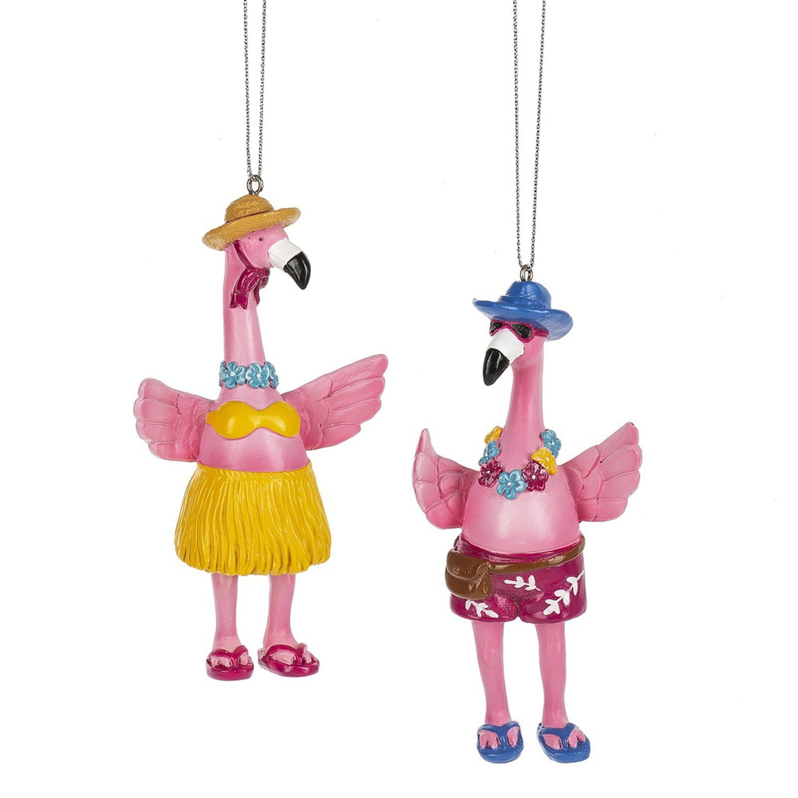 Boy and Girl Flamingos Christmas Holiday Ornaments Set of 2 Resin ...