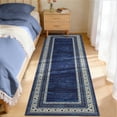 thumbnail image 2 of Garvee 2'x6' Modern Bordered Runner Rug Vintage Floral Rug with Non Slip Backing, Soft Washable Accent Carpet for Hallway Bedroom Kitchen, Blue, 2 of 7