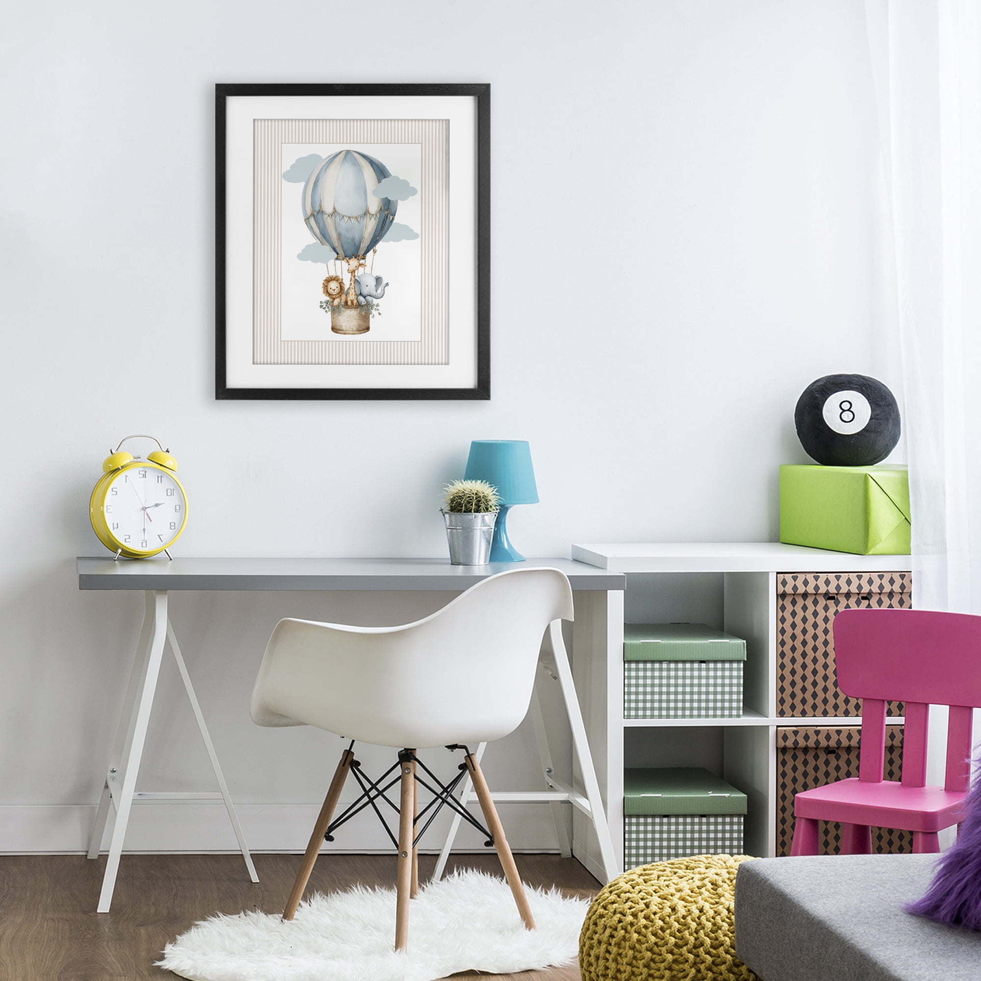 Stupell Industries Hot Air Balloon Animals Black Framed Print Under Glass, design by Christine Simpson Art