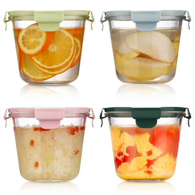 VanEnjoy 4-Pack 23oz Airtight Round Glass Food Containers with Lids, Meal Prep Containers, Freezer Safe, Minimalist Style