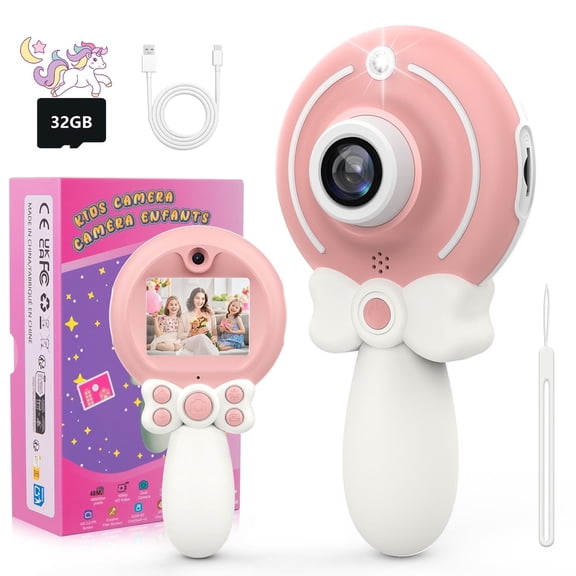 Mini Camera with 32GB SD Card, Digital Video Camera Toy, Christmas Birthday Festival Gifts, Portable Travel Toy (Pink)
