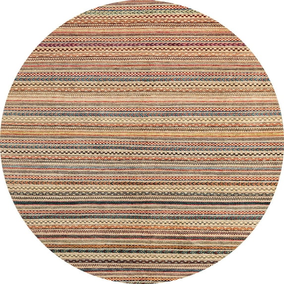 Ahgly Company Indoor Round Abstract Yellow Oriental Area Rugs, 8' Round