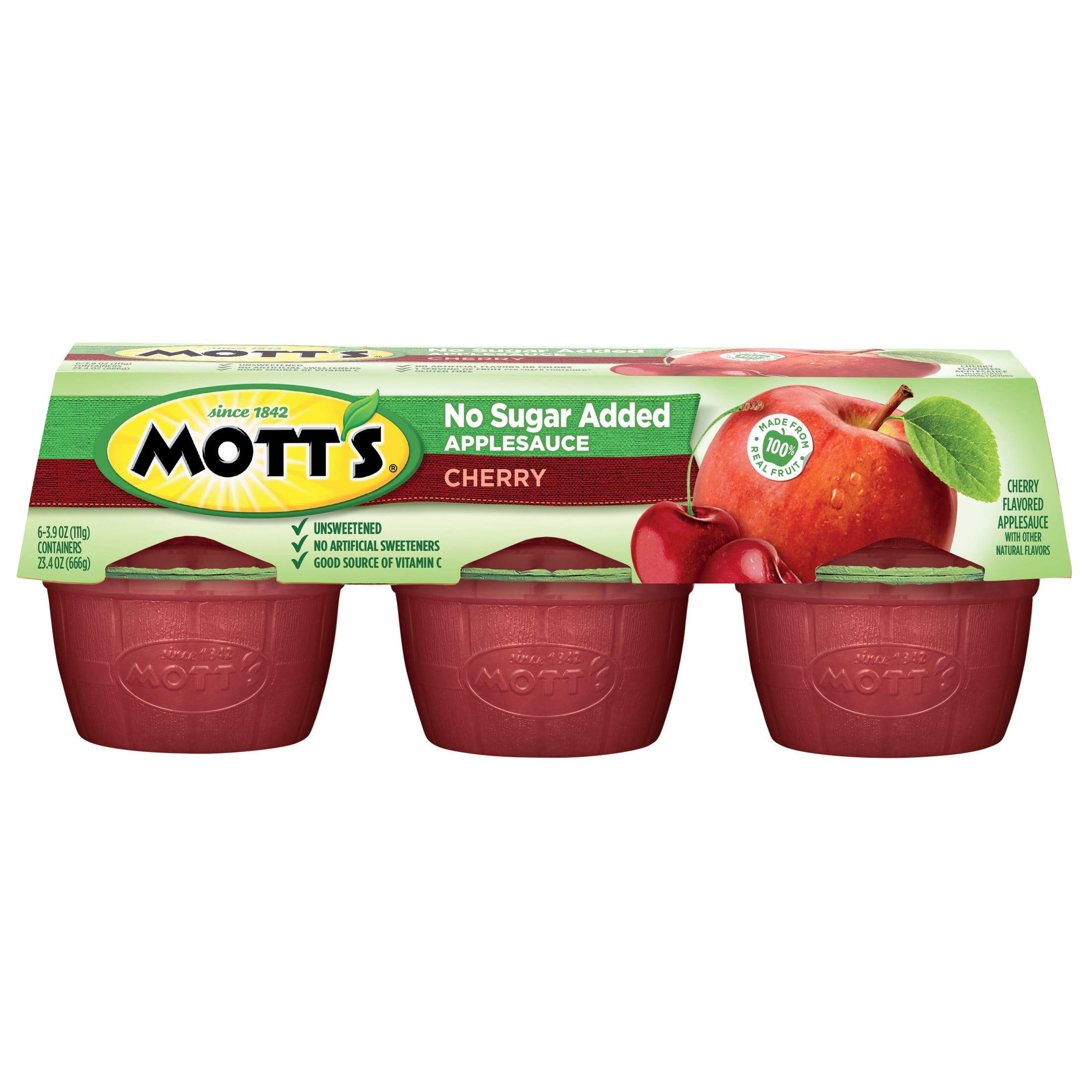 Mott's No Sugar Added Cherry Applesauce, 3.9 oz, 6 Count Cups