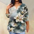 thumbnail image 2 of ADSSDQ Women Tops 3/4 Sleeve Plus Size Ethnic Floral Oversized Graphic Tees V-Neck Yoga Shirts For Women With Pocket Elbow Length Tunic Shirts Retro Fall Summer Clothes Army Green 2XL, 2 of 5