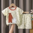 thumbnail image 2 of Leey-World Boys Shorts Pajamas Summer Pjs for Boys Short Sets Kids Sleepwear Toddler 3 6 12 18 24 Months 2T 3T fit Pjs Cotton Sleepwear(6-12 Months,Khaki), 2 of 5