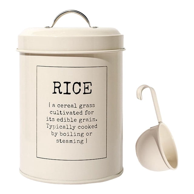 Tarro de lata de almacenamiento de alimentos Injueey metal blanco rústico 3L con cuchara arroz