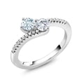 thumbnail image 2 of Gem Stone King 925 Sterling Silver Sky Blue Aquamarine and White Moissanite Bypass Ring for Women (0.72 Cttw, Gemstone March Birthstone, Round 4MM, Available in Size 5, 6, 7, 8, 9), 2 of 4