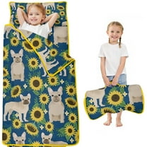 French Bulldog Sunflowers Floral Toddler Nap Mats for Kids Preschool,Sleeping Mat Bag or Kids,Toddler Sleeping Bag,Toddler Nap Mat or Daycare