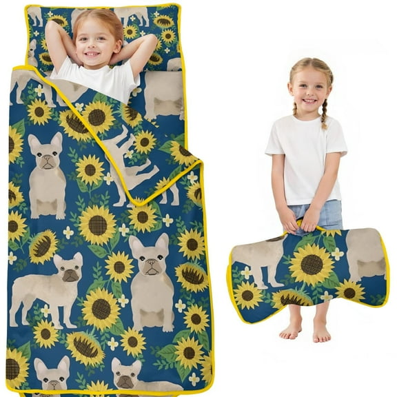 French Bulldog Sunflowers Floral Toddler Nap Mats for Kids Preschool,Sleeping Mat Bag or Kids,Toddler Sleeping Bag,Toddler Nap Mat or Daycare