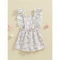 thumbnail image 4 of Suealasg Toddler Kids Girls Overalls Romper Fly Sleeve Backless Flower Print Shortall 1T 2T 3T 4T 5T Little Girls Summer Jumpsuit, 4 of 7
