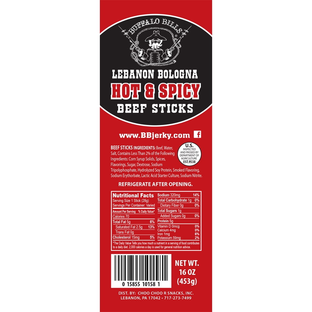 Buffalo Bills 1-lb Pack Hot & Spicy Lebanon Bologna Sticks (Pennsylvania Dutch hot beef sticks)