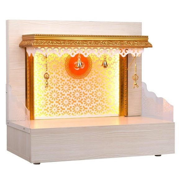 Handmade Designer Wooden Mandir for Home/ Wall Hanging Mandir /Temple For Home/Pooja Chowki/Mandir/Pooja Mandir with Lights Colour:-Brown,