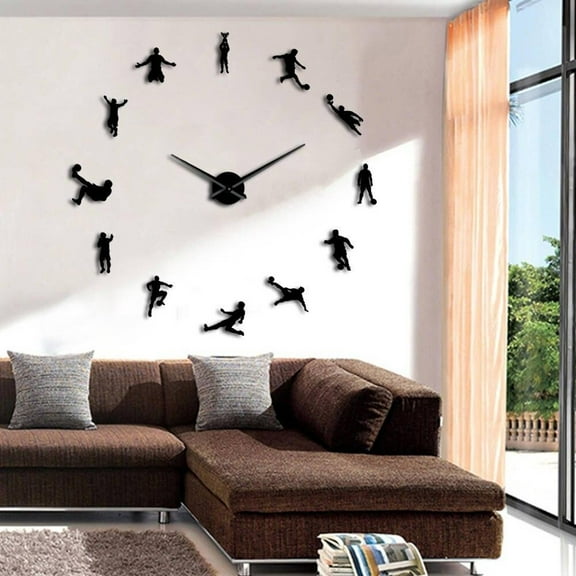 Football Sport Frameless DIY Giant Wall Clock Soccer Game Lover Coach Room Wall Art Decor Modern Big Time Clock Soccer Team Gift(Black,27inch)