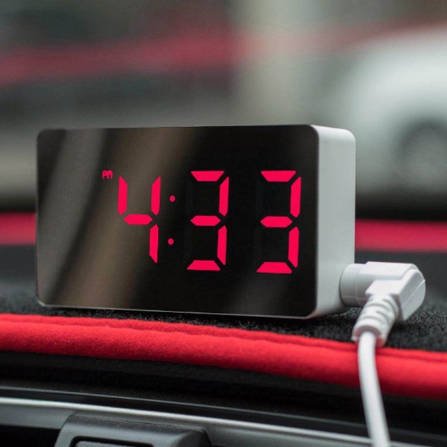 Digital Alarm Clock Large Date Display Dimming Charging LED Temperature Display Mirror Display Dimming Snooze Time 3'' Table Clocks Decoration Red