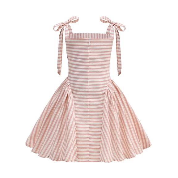 XAOFW Girls Summer Dresses Sleeveless Striped Pleated Spaghetti Strap Dresses For Girls Toddler Big Kids Everyday Wear Trendy Sundresses 3-4 Years