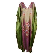 Mogul Womens Maxi Kaftan Double Shaded Silk Kashmiri Floral Embroidered Caftan Evening Wear Beach Caftans Maxi Dress Green Pink Long Cover Up Gift For Mom