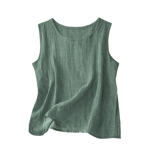 XIAOCHA Women's Linen Sleeveless Tank Top Loose Sleeveless Crew Neck Pullover Top Breathable Minimalist Casual Tops