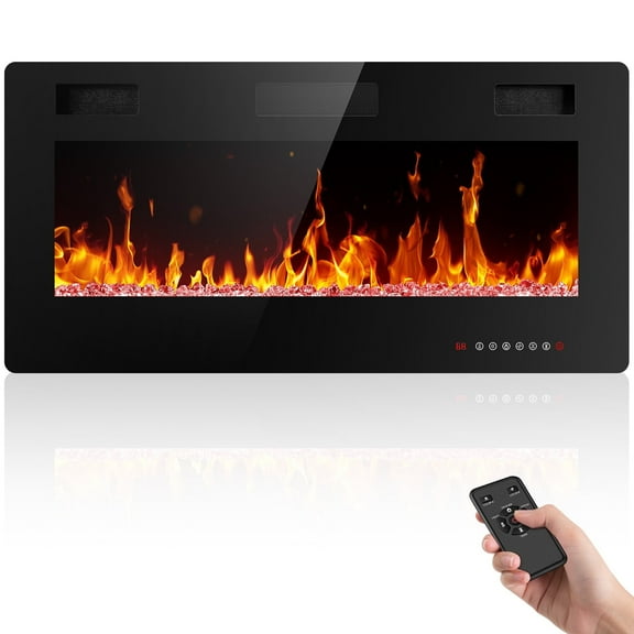 CRZOE 36 inch Recessed and Wall Mounted Electric Fireplace, Ultra Thin ad Low Noise, Fit for 2 x 4 and 2 x 6 Stud, Remote Control with Timer,Touch Screen,Adjustable Flame Color and Speed