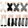 thumbnail image 1 of Stretchy Ribbed Long Arm & Leg Warmers Set - Elastic Cuff Non-Slip Design with Curled Flared Hem, Slim Fit for Versatile Outfits, 50CM Flat Length, Available in Black/White/Black-Gray, 1 of 6