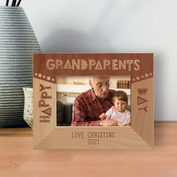 Happy Grandparents Day Personalized Wooden Frame-5" x 3 1/2" Brown Horizontal