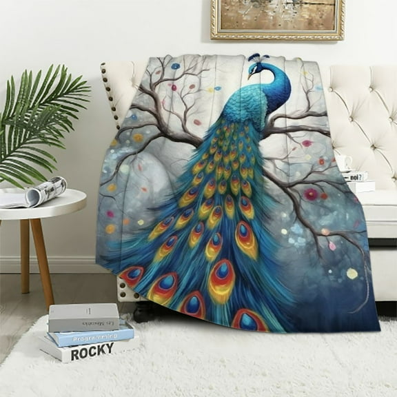 Fenyluxe Peacock Throw Blanket for Couch Sofa Bed Office Decor All Seasons Comfort Lightweight Anti-Wrinkle Exquisite Gift 40x50in