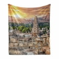thumbnail image 1 of East Soft Flannel Fleece Blanket, Viruphaksha Building View up from the Hills Sunset Above City Buildings Rock Tower, Cozy Plush for Indoor and Outdoor Use, 50" x 60", Orange Cream, by Ambesonne, 1 of 6