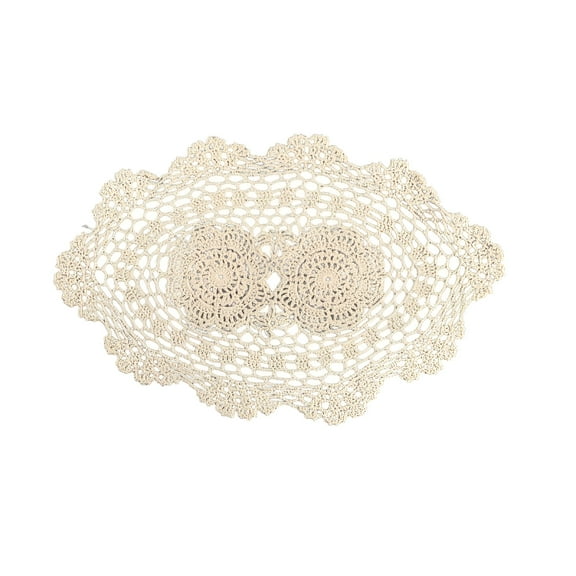 AUQ Handmade Crochet Placemats Cotton Doilies Cloth Lace,Oval Shape,10 x 14" (Beige)