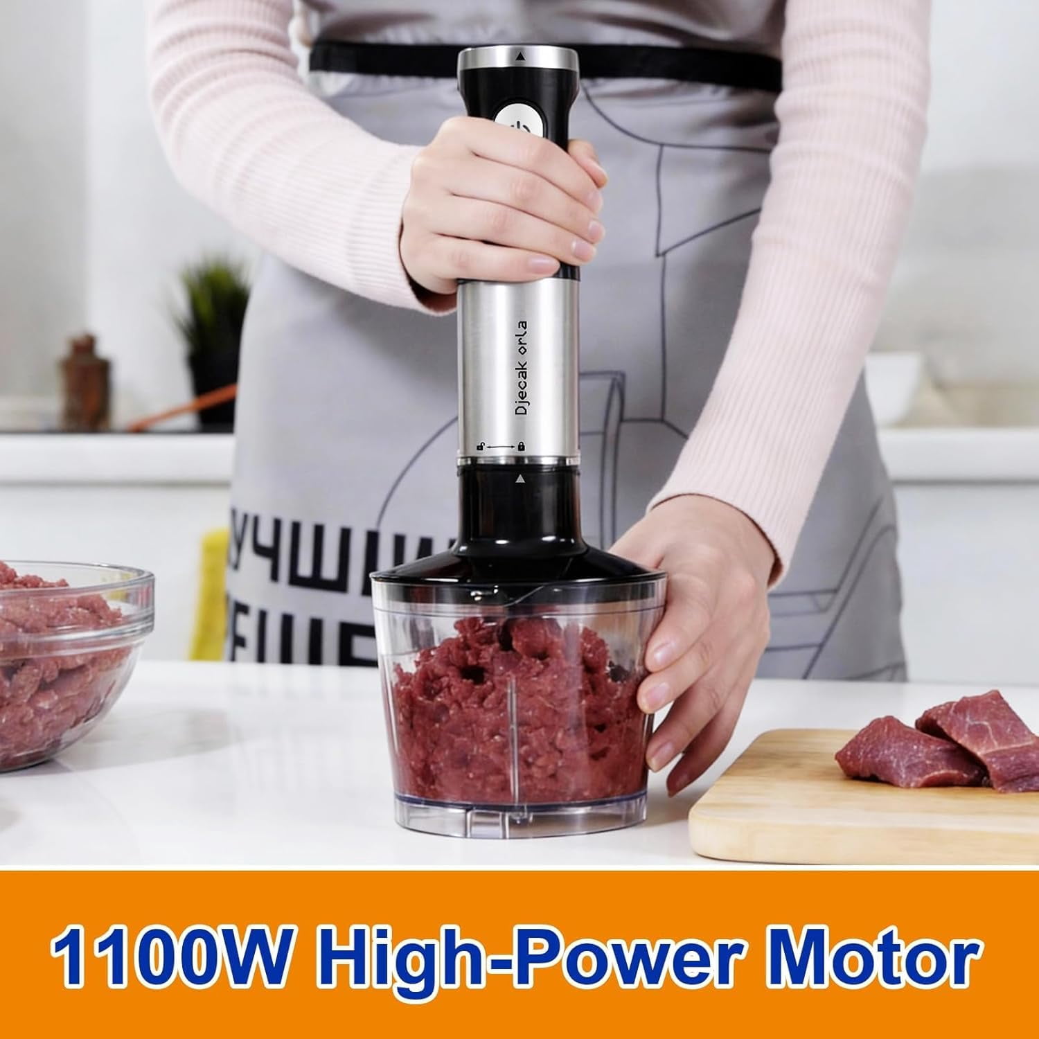 Upgraded 1100W 5-in-1 Immersion Hand Blender with 30 Speed Settings and Milk Frother