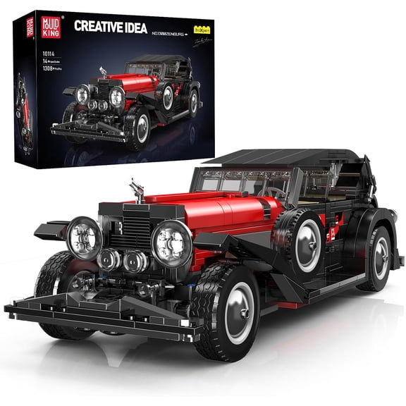 Classic Car Building Blocks Model, 1308 Pieces Vintage Car Model Toy, Creative Idea Vehicle Collectible for Adult