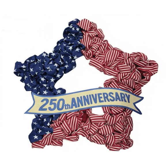 JEZWX 250th Anniversary Patriotic Star Wreath - 4th of July Decorations for Front Door, American Flag Red White Blue Burlap Wreaths for Memorial Day Wall Decor
