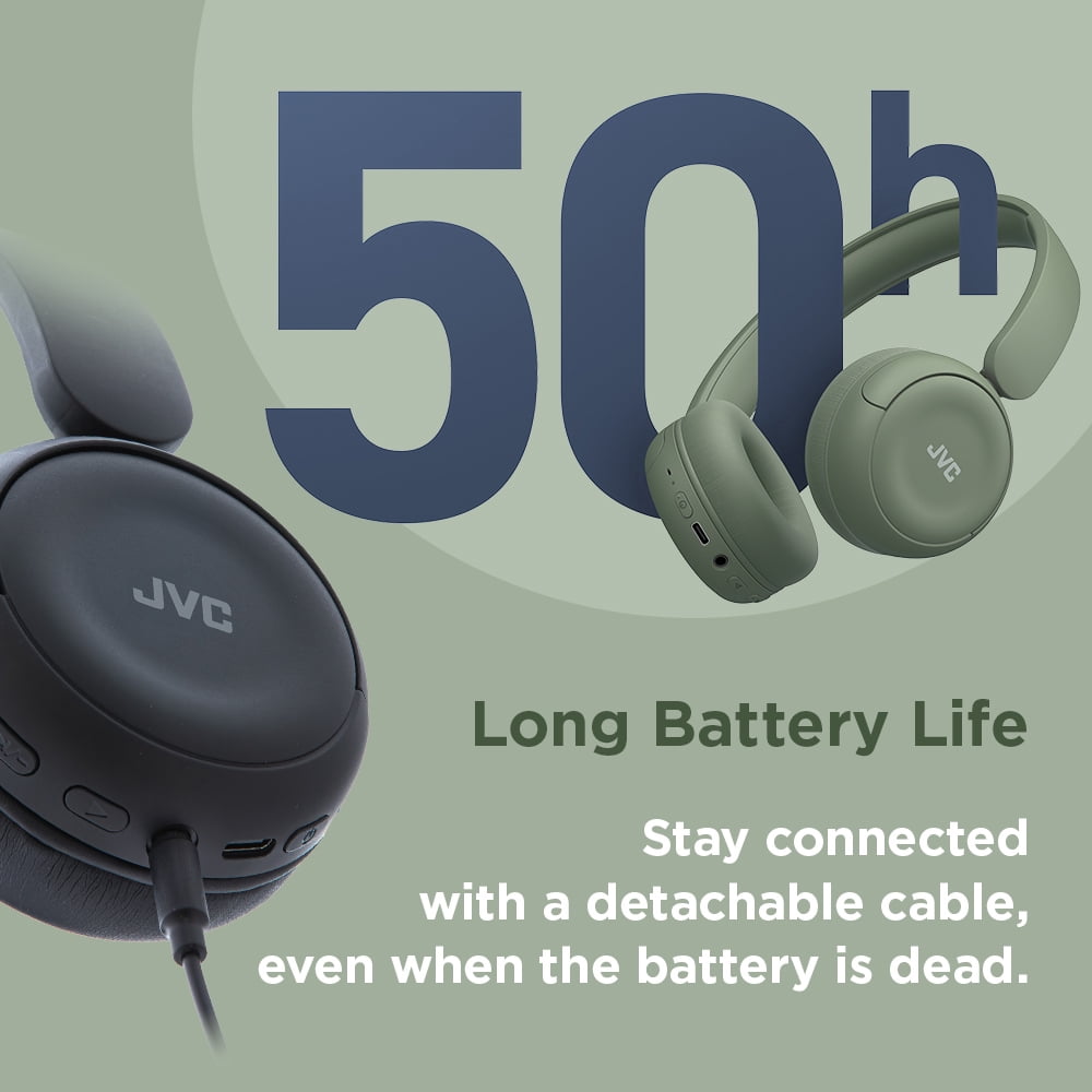 JVC Wireless Headphones with 50H Battery Life, Soft Cushions, Foldable Design, Bluetooth 5.3, Multipoint Connection, App EQ, Built-in Mic – Matte Green