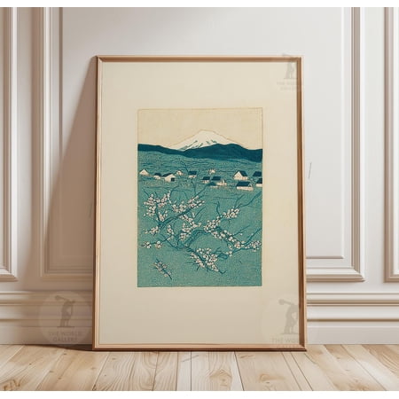 Japanese Landscape Wall Art Print With Mount Fuji Cherry Blossom Decor