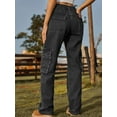 thumbnail image 4 of Women High Waisted Cargo Pants Wide Leg Casual Pants 6 Pockets Trousers Black Grey XXL, 4 of 5